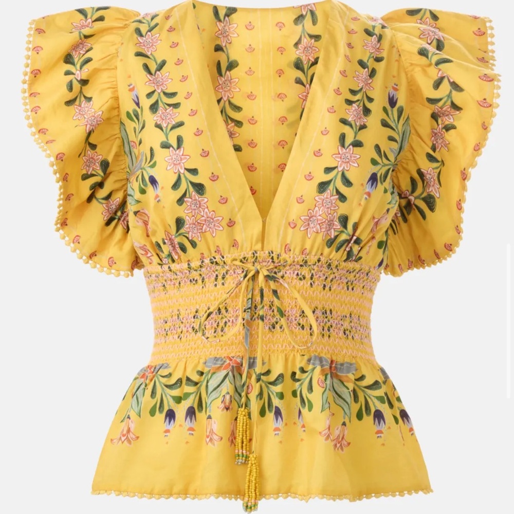 FARM Rio Yellow Floral Blouse NWT